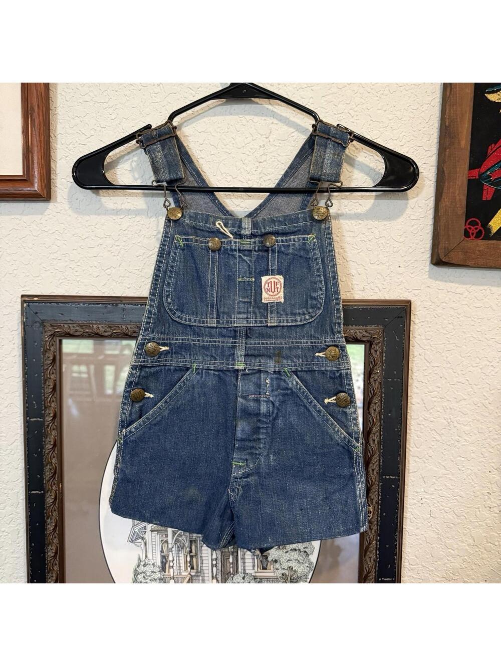 Vintage 50s RARE Indigo Denim Tuf Nut Overalls Kids Size Cropped Legs H85